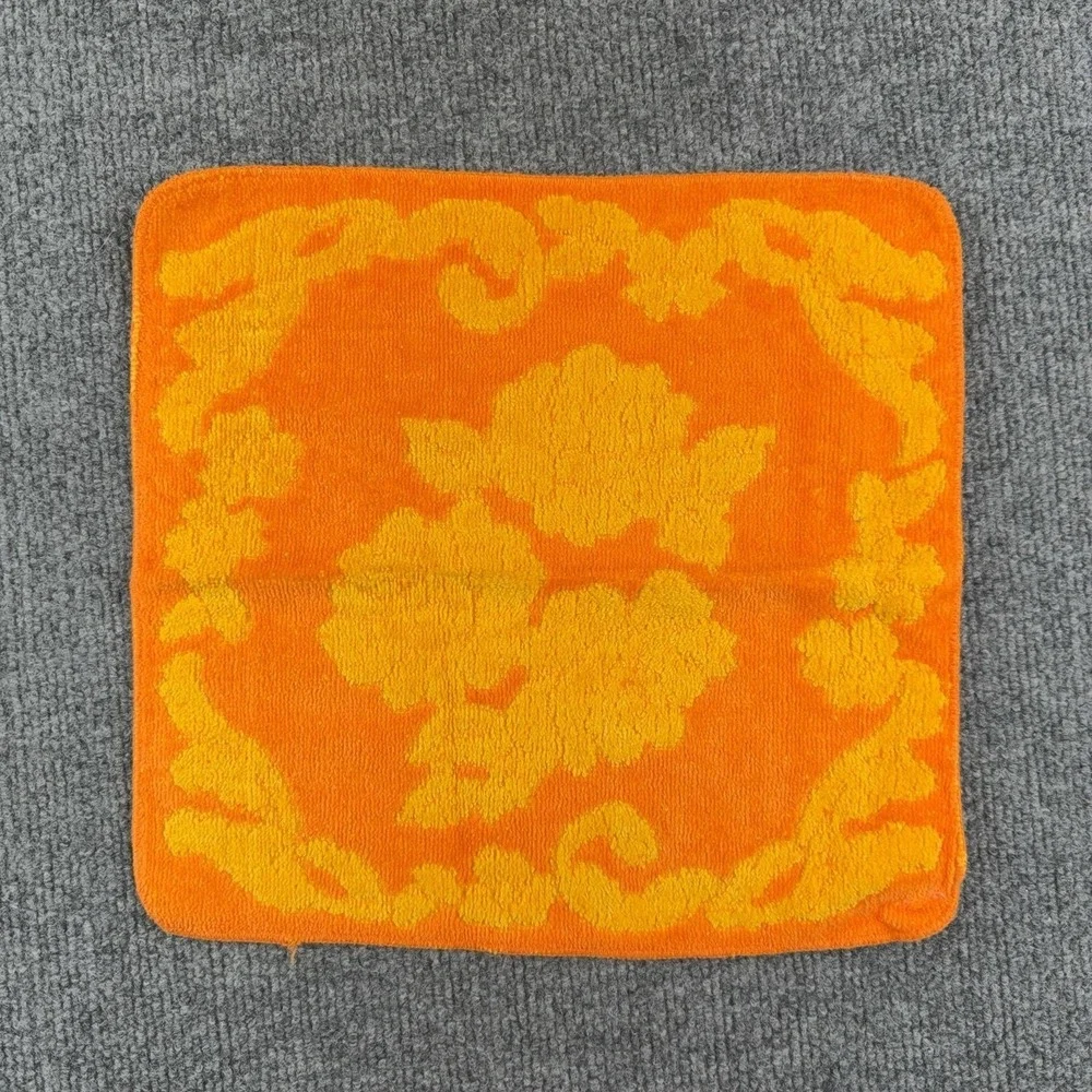 Vintage Cannon Monticello Towel Set Orange Floral 20x30 Cotton USA Washcloth